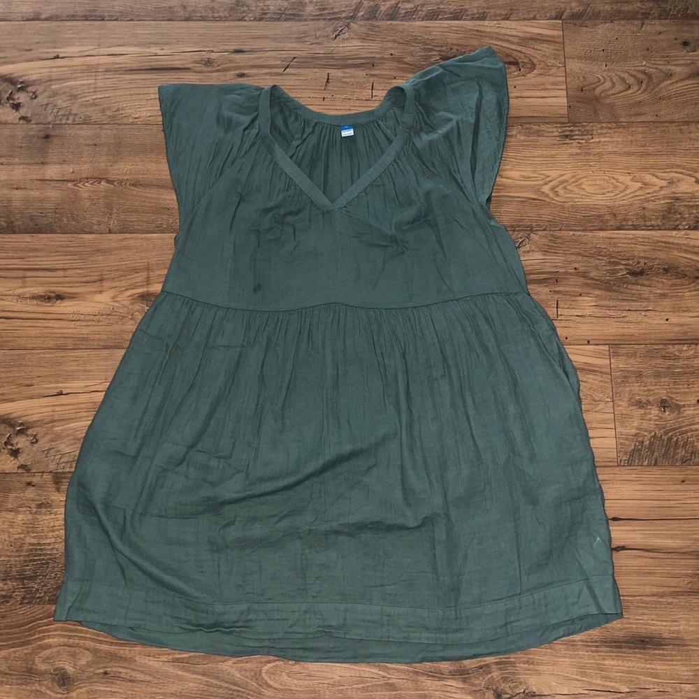 Old Navy Forest Green V-Neck Tiered Mini Dress